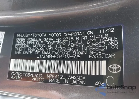 2023 Toyota Corolla Xse из США, поврежденный, VIN JTNC4MBE2P3196528